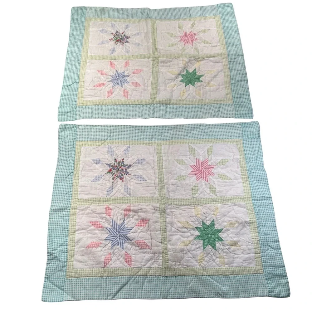 VTG‎ Martha Stewart Everyday Quilted Pillow Star Shams Set Standard Gingham Y2K